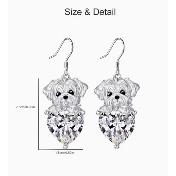 Puppy Dog on Red Rhinestone Heart Earrings Love Valentines Dogs - Picture 3 of 5